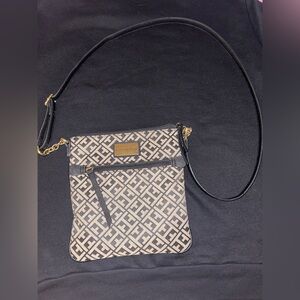 Tommy Hilfiger Black and Tan Patterned Crossbody Bag